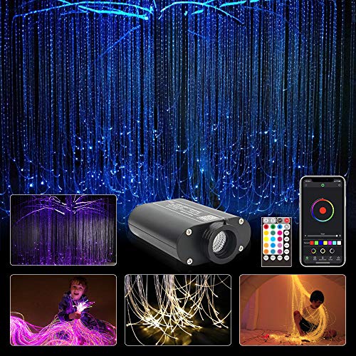 CHINLY Bluetooth 16W RGBW Kit de luz de cortina de fibra óptica, APLICACIÓN / Punto de destello remoto Iluminación de cascada Luz sensorial para niños Decoración para el hogar 300pcs 1.0mm 3m
