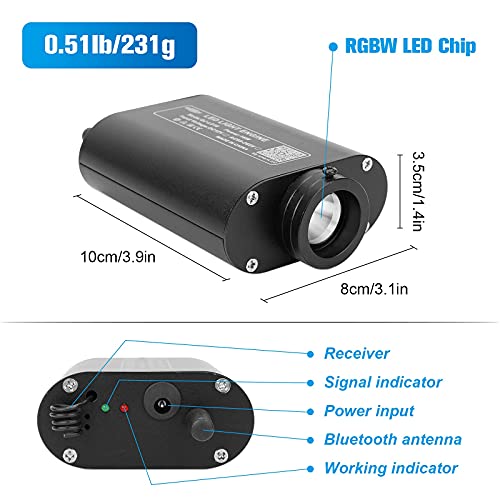 CHINLY Bluetooth 16W RGBW Kit de luz de cortina de fibra óptica, APLICACIÓN / Punto de destello remoto Iluminación de cascada Luz sensorial para niños Decoración para el hogar 300pcs 1.0mm 3m