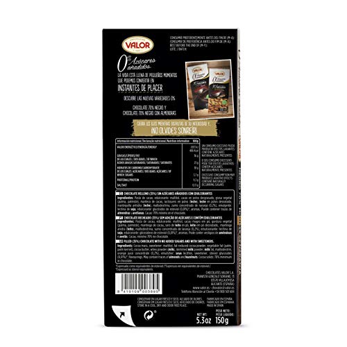 Chocolates Valor Chocolate 70% Cacao con Mousse de Naranja, sin Azúcar, 150g