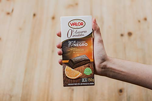 Chocolates Valor Chocolate 70% Cacao con Mousse de Naranja, sin Azúcar, 150g