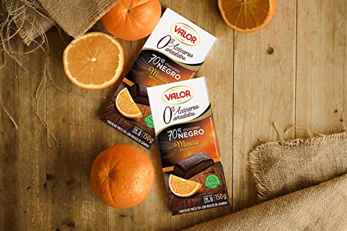 Chocolates Valor Chocolate 70% Cacao con Mousse de Naranja, sin Azúcar, 150g