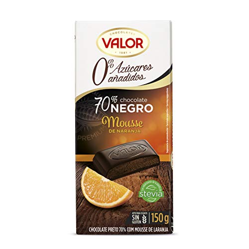 Chocolates Valor Chocolate 70% Cacao con Mousse de Naranja, sin Azúcar, 150g