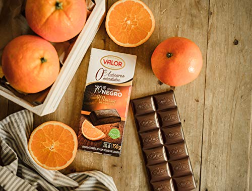 Chocolates Valor Chocolate 70% Cacao con Mousse de Naranja, sin Azúcar, 150g