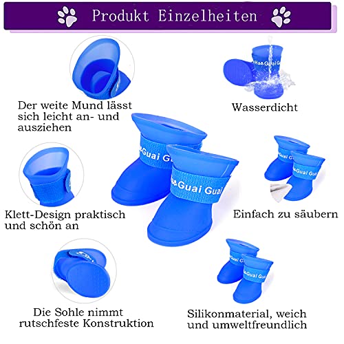 Chuajunn 4Pcs Botas de Lluvia para Perros, Zapatos de Silicona Antideslizantes Impermeables para Mascotas, Protectoras Botas de Lluvia Cachorros (S)
