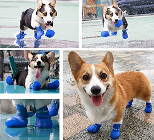 Chuajunn 4Pcs Botas de Lluvia para Perros, Zapatos de Silicona Antideslizantes Impermeables para Mascotas, Protectoras Botas de Lluvia Cachorros (S)
