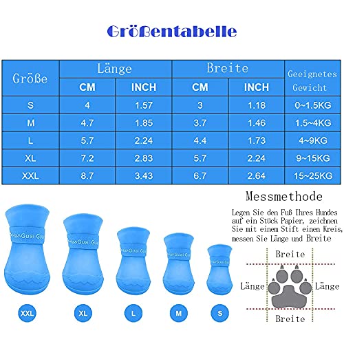 Chuajunn 4Pcs Botas de Lluvia para Perros, Zapatos de Silicona Antideslizantes Impermeables para Mascotas, Protectoras Botas de Lluvia Cachorros (S)
