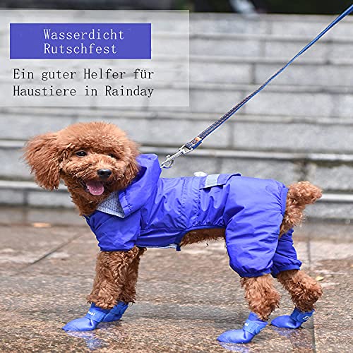 Chuajunn 4Pcs Botas de Lluvia para Perros, Zapatos de Silicona Antideslizantes Impermeables para Mascotas, Protectoras Botas de Lluvia Cachorros (S)