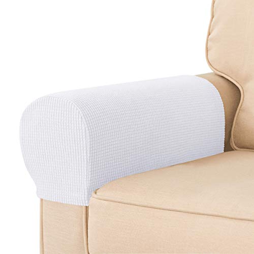 CHUN YI 2 Piezas Funda Reposabrazos Fundas Brazos, Suaves Antideslizantes, Protector de Muebles Lavar a máquina Fácil de Instalar (Blanco)
