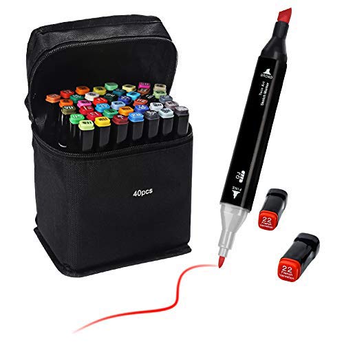 Ciaoed 40 Colores Marker Pen Set Dibujo rotulador Graffiti Pen Alcohol de Punta Doble ara Acuarela Graffiti para Principiantes Set de Rotuladores de Boceto Hecho a Mano