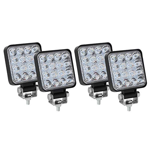 CICMOD 4 Pzs Faro LED Trabajo, 12V 24V 48W 6000lm Focos LED Tractor IP67 Impermeable per Off-Road SUV UTV ATV Camión Cuadrado