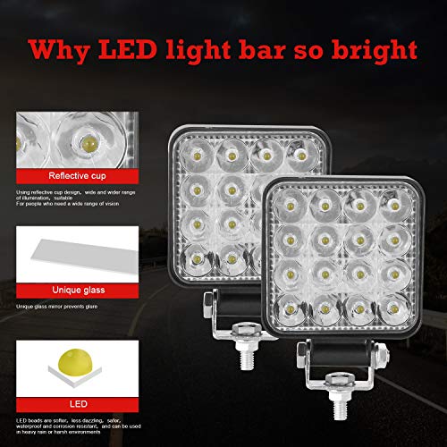 CICMOD 4 Pzs Faro LED Trabajo, 12V 24V 48W 6000lm Focos LED Tractor IP67 Impermeable per Off-Road SUV UTV ATV Camión Cuadrado