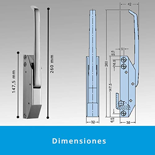 Cierre Automático Vertical Modelo SIN LLAVE Puertas Pequeñas Hostelería | Maneta Nariz Tipo K Epoxi | Fijación Lateral | Intercambiable Derecha e Izquierda | Zamak 5 Cromo Brillo