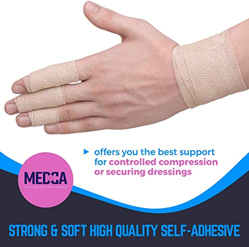 Cinta cohesiva auto adherente, Paquete de 1" 2" 3" x 5 yardas, rollos de vendaje autoadhesivos y envoltura deportiva para tobillos, muñecas, esguinces de rodilla e inflamación, color piel ligero.