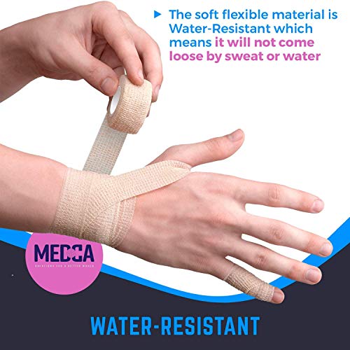 Cinta cohesiva auto adherente, Paquete de 1" 2" 3" x 5 yardas, rollos de vendaje autoadhesivos y envoltura deportiva para tobillos, muñecas, esguinces de rodilla e inflamación, color piel ligero.