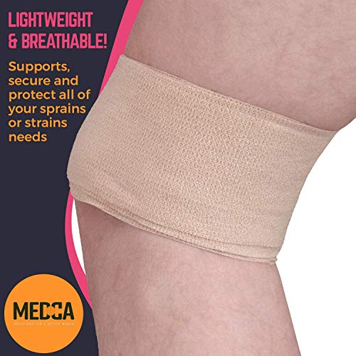 Cinta cohesiva auto adherente, Paquete de 1" 2" 3" x 5 yardas, rollos de vendaje autoadhesivos y envoltura deportiva para tobillos, muñecas, esguinces de rodilla e inflamación, color piel ligero.