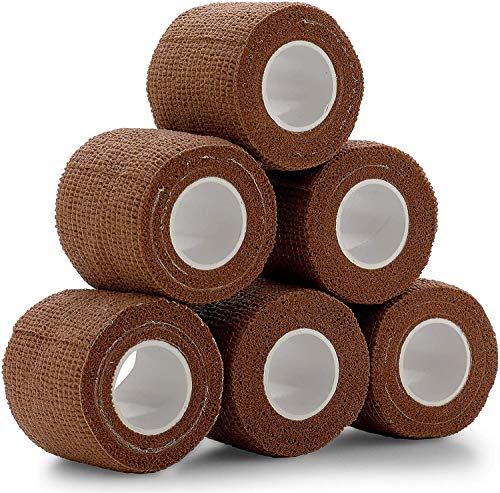 Cinta cohesiva auto adherente, Paquete de 6, 2" x 5 yardas, color piel medio, rollos de vendaje autoadhesivos y envoltura deportiva para tobillos, muñecas, esguinces de rodilla e inflamación.