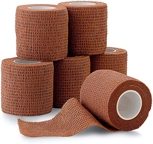 Cinta cohesiva auto adherente, Paquete de 6, 2" x 5 yardas, color piel medio, rollos de vendaje autoadhesivos y envoltura deportiva para tobillos, muñecas, esguinces de rodilla e inflamación.