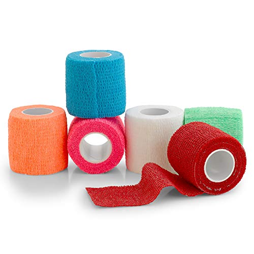 Cinta cohesiva auto adherente, Paquete de 6. 2"x 5 yardas, rollos de vendaje autoadhesivos y envoltura deportiva para tobillos, muñecas, esguinces de rodilla e inflamación, en colores variados