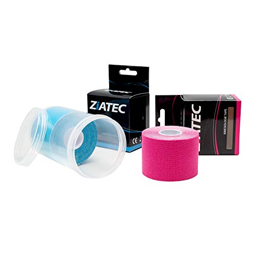 Cinta de Kinesiología avanzada ZiATEC Silk Advanced Tape | 2 rollos con caja protectora, cinta deportiva elástica e impermeable, cinta de fisio (4,5 m x 5 cm), color:2 x beige