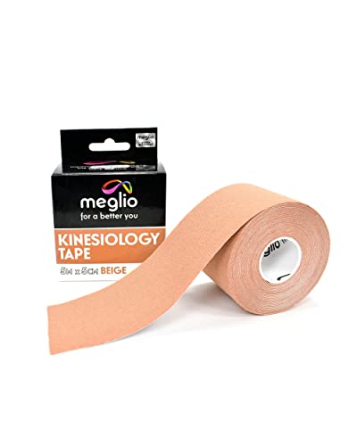 Cinta de Kinesiología Meglio Rollos 5 m, Sin Látex, Fleje de Vendaje Deportivo Hipoalergénico, Transpirable, Cintas Adhesivas Impermeables de Apoyo Muscular para Deportes y Recuperación de Lesiones