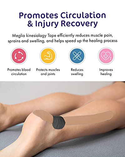 Cinta de Kinesiología Meglio Rollos 5 m, Sin Látex, Fleje de Vendaje Deportivo Hipoalergénico, Transpirable, Cintas Adhesivas Impermeables de Apoyo Muscular para Deportes y Recuperación de Lesiones