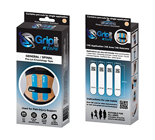 Cinta kinesiológica pre-cortada para las lumbares, marca Gripit (Productos desarrollados en Australia por fisioterapeutas y profesionales del deporte) (Beige)