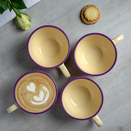 City to Cottage® Cerámica en Morado y Crema | Patrón Lavanda | Hecha y Pintada a Mano | Cerámica Extra Grande Esmaltada 17.5oz/500ml | Tazón Bol con Asa para Sopa Té Café Capuchino | Regalo