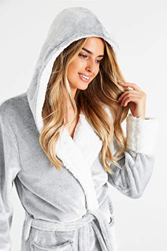 CityComfort Bata de Estar por Casa Mujer Invierno con Capucha, Ropa de Dormir Suave Material de Forro Polar, Batín Tejido Peluche Accesorios Mujer, Regalos para Mama (M, Gris De Dos Tonos)