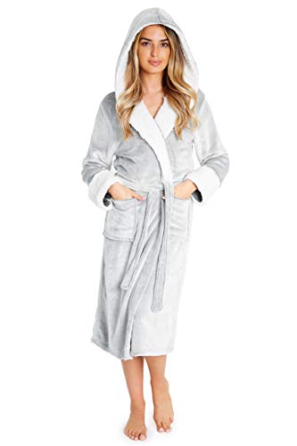 CityComfort Bata de Estar por Casa Mujer Invierno con Capucha, Ropa de Dormir Suave Material de Forro Polar, Batín Tejido Peluche Accesorios Mujer, Regalos para Mama (M, Gris De Dos Tonos)