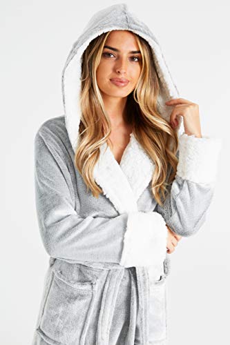 CityComfort Bata de Estar por Casa Mujer Invierno con Capucha, Ropa de Dormir Suave Material de Forro Polar, Batín Tejido Peluche Accesorios Mujer, Regalos para Mama (M, Gris De Dos Tonos)