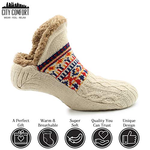 CityComfort Calcetines Antideslizantes Hombre, Calcetines Hombre Invierno, Calcetines Para Casa Forro Polar Suave, Regalos Originales Para Hombre (Beige)