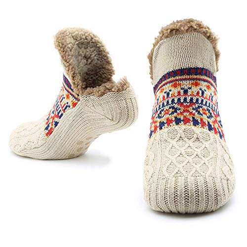 CityComfort Calcetines Antideslizantes Hombre, Calcetines Hombre Invierno, Calcetines Para Casa Forro Polar Suave, Regalos Originales Para Hombre (Beige)