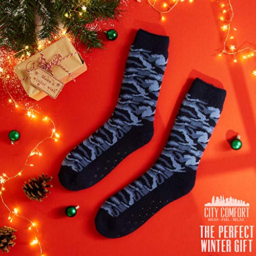 CityComfort Calcetines Antideslizantes Hombre, Calcetines Hombre Invierno, Calcetines Para Casa Forro Suave, Regalos Originales Para Hombre Adolescente (Azul Marino)