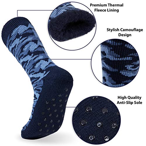 CityComfort Calcetines Antideslizantes Hombre, Calcetines Hombre Invierno, Calcetines Para Casa Forro Suave, Regalos Originales Para Hombre Adolescente (Azul Marino)