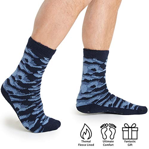 CityComfort Calcetines Antideslizantes Hombre, Calcetines Hombre Invierno, Calcetines Para Casa Forro Suave, Regalos Originales Para Hombre Adolescente (Azul Marino)