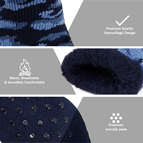 CityComfort Calcetines Antideslizantes Hombre, Calcetines Hombre Invierno, Calcetines Para Casa Forro Suave, Regalos Originales Para Hombre Adolescente (Azul Marino)