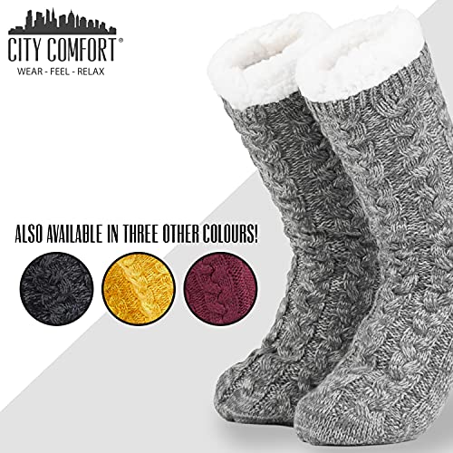CityComfort Calcetines Mujer Antideslizantes, Calcetines Mujer Invierno de Forro Polar Estar por Casa, Ropa Mujer Invierno, Regalos Para Mujer Adolescentes (Gris Melange)