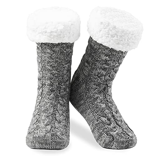 CityComfort Calcetines Mujer Antideslizantes, Calcetines Mujer Invierno de Forro Polar Estar por Casa, Ropa Mujer Invierno, Regalos Para Mujer Adolescentes (Gris Melange)