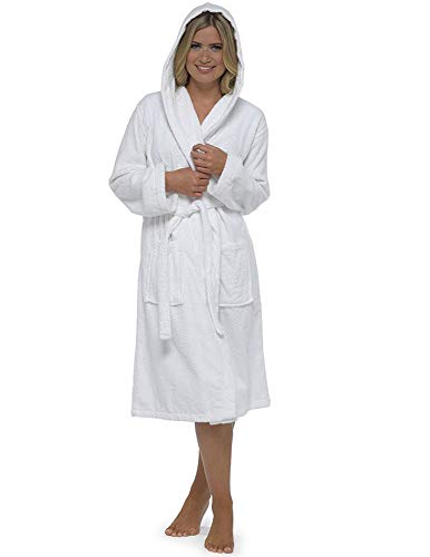 CityComfort Señoras Robe Luxury Terry Toweling algodón bata albornoz Mujeres altamente absorbente mujeres con capucha y Shawl Towel baño abrigo (XL, blanco)