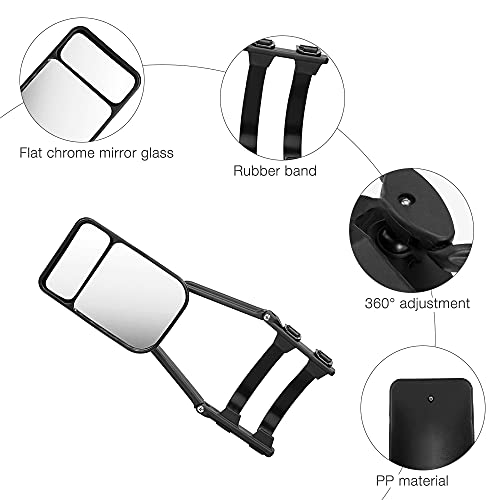 CJBIN Retrovisores Caravana, Espejos para Caravana Universal Espejos Caravana Coche 360 ° Giratorio Espejo con Clip Espejo de Remolque Espejo Caravana Furgoneta con Brazo de Espejo (Espejo + Convexo)