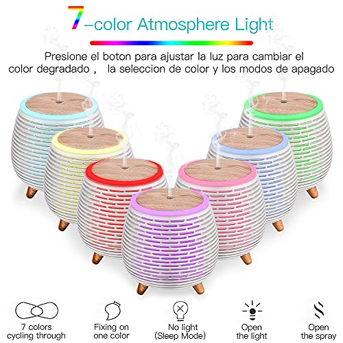 CkeyiN Humidificador Ultrasònico Mini Difusor 90ML Ambientador Aromaterapia Silencioso Apagado Automtico Luces LED 7 Colores Aceites Esenciales Dormitorio Bebe Yoga Oficina Spa Libre de BPA