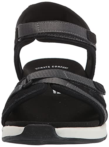 Clarks Solan Drift, Sandalias Planas Mujer, Black/Dk Grey Suede/Leather, 38 EU