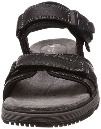 Clarks Un Trek Part, Sandalias de Talón Abierto Hombre, Negro (Black Leather-), 44.5 EU