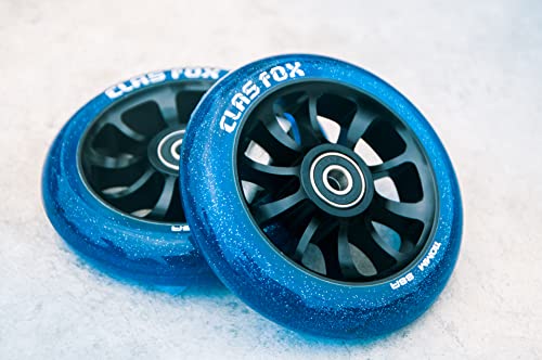 CLAS FOX Pro Stunt Scooter Ruedas 100 mm Un par con rodamientos ABEC-9 CNC núcleo de metal (2 unidades), color azul transparente