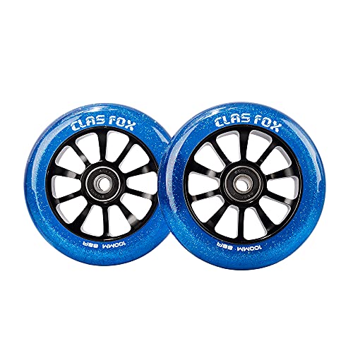 CLAS FOX Pro Stunt Scooter Ruedas 100 mm Un par con rodamientos ABEC-9 CNC núcleo de metal (2 unidades), color azul transparente