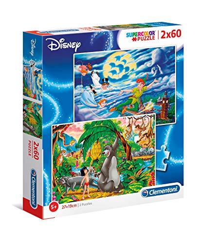 Clementoni- Disney Peter Pan + The Jungle Book Frozen 2 Puzzles, 60 Piezas, Multicolor (21613)