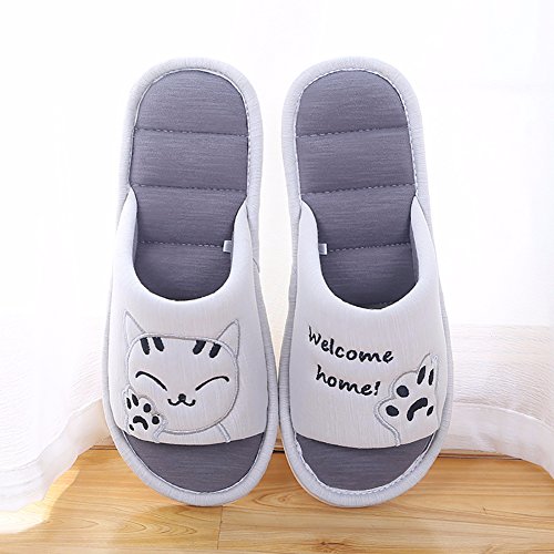 Cliont Mujer Niñas Hombre Linda Gato Zapatillas de Interior Suaves Zapatillas de Punta Abierta de algodón en casa Zapatillas de casa