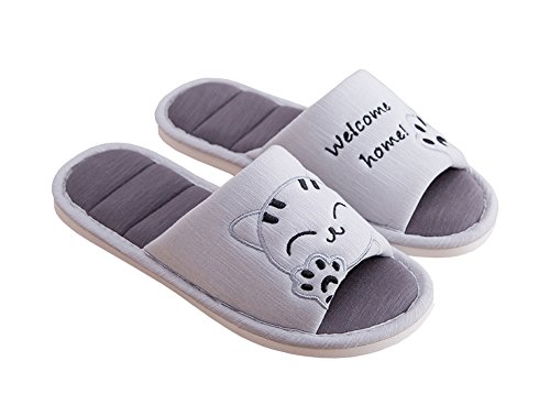 Cliont Mujer Niñas Hombre Linda Gato Zapatillas de Interior Suaves Zapatillas de Punta Abierta de algodón en casa Zapatillas de casa