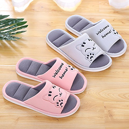 Cliont Mujer Niñas Hombre Linda Gato Zapatillas de Interior Suaves Zapatillas de Punta Abierta de algodón en casa Zapatillas de casa