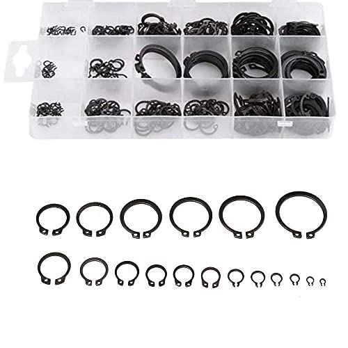 Clip de Seguridad a Presión, 300 Piezas Clip de Anillo Elástico, Anillo de Seguridad, Negro,Tipo C, Para Fije Los Anillos Elásticos Externos de Cojinetes, Engranajes y Poleas(3-32mm)